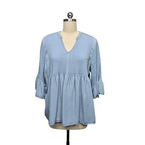 Soft Surroundings Pastel Blue Guaze‎ Babydoll Tunic Top Blue Size Large Coastal